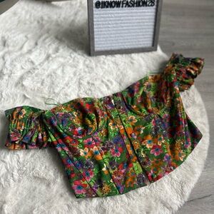 ASTR the Label Off-the-Shoulder Corset Top – Green Multi Floral, Size L